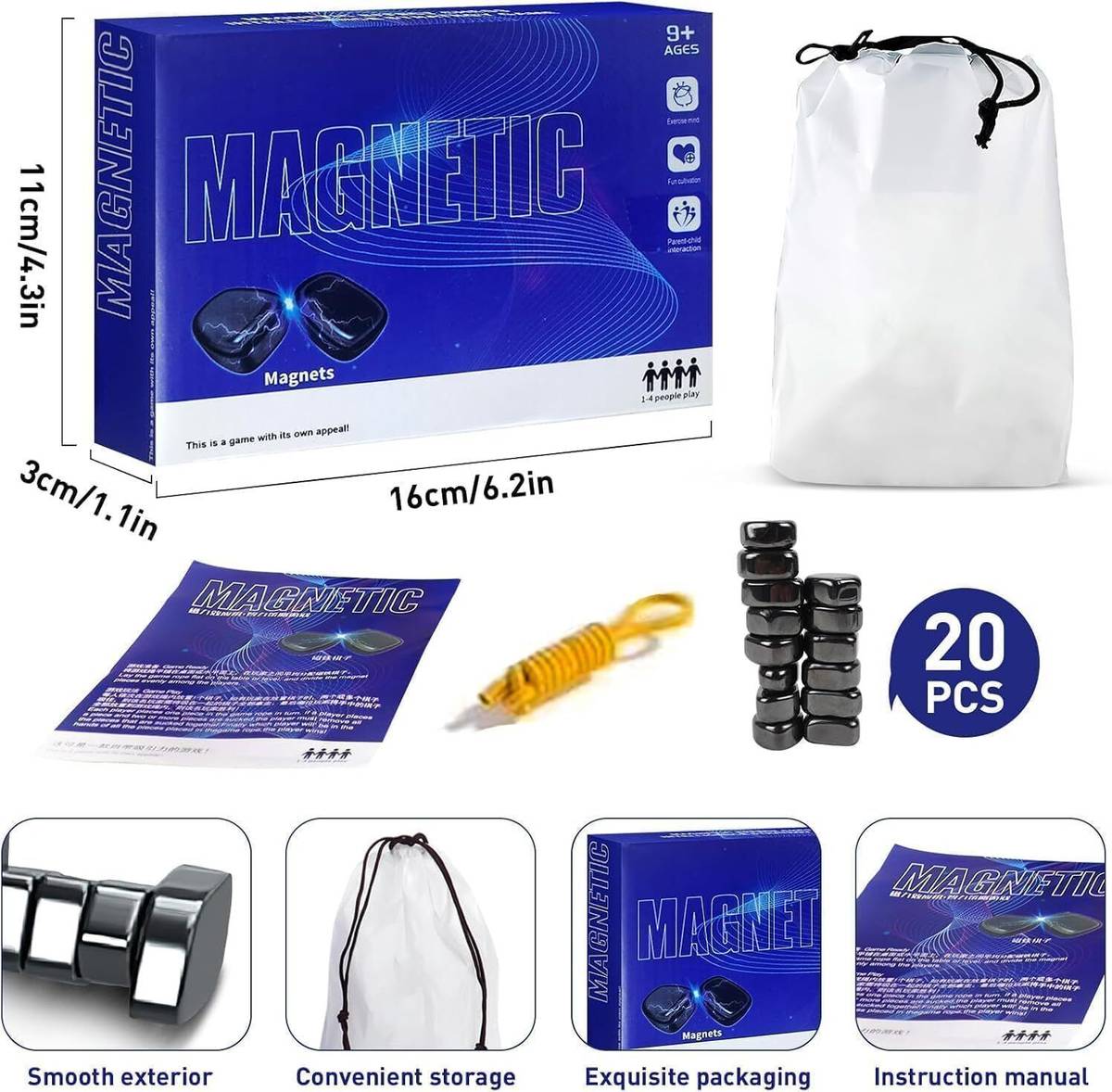 Magnetic Effect Game Intelligence Strategy Game with 20 Magnets,Rope&Storage Bag Strategy & War Board Game — photo 3