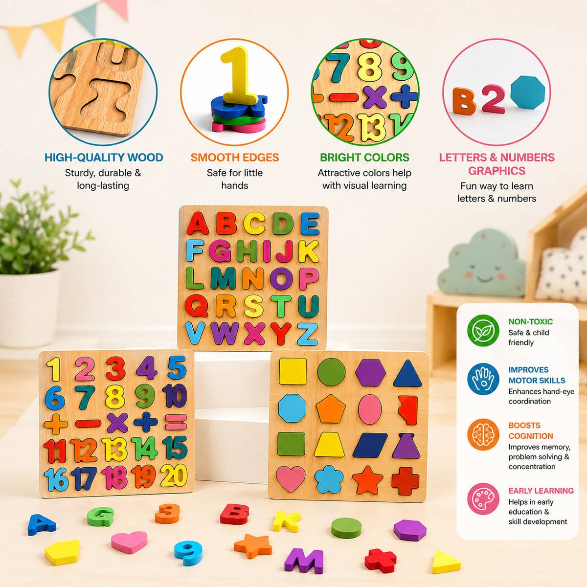 PRIVATECAVE ABCD Board ,alphabet and shape ABCD Puzzle Set number and shape puzzle set — photo 4
