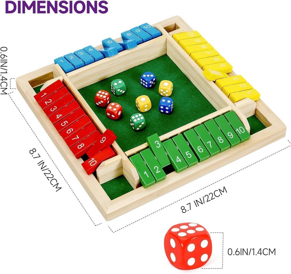 Little Mind Shut The Box Wooden Dice Game - 8 Dice, 2-4 Players Number strategy game — photo 4