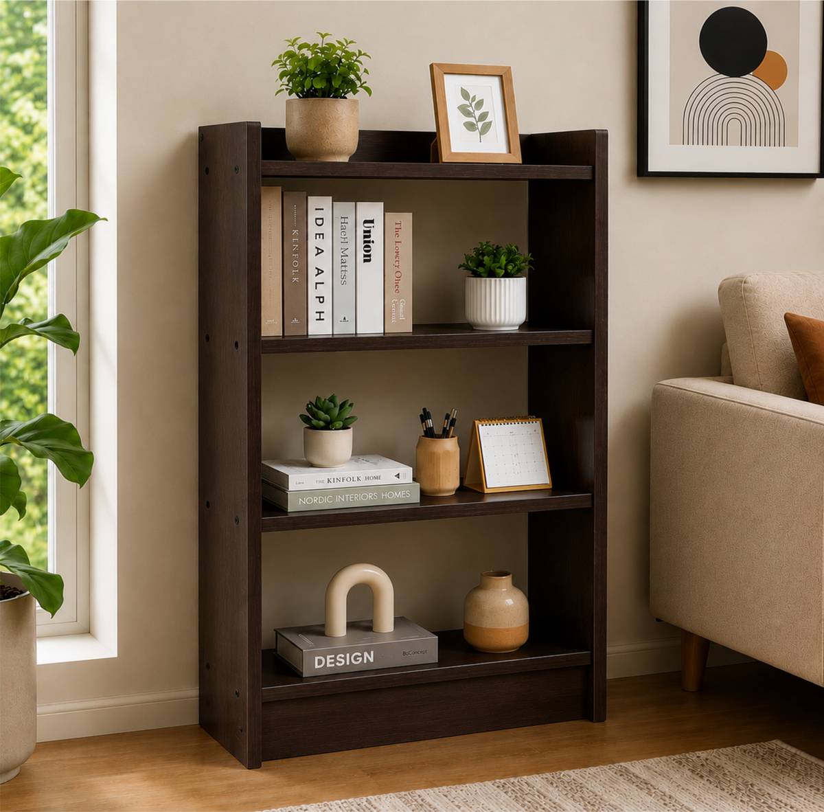EW Wooden Large 4-Tier Open Bookshelf Rack Showcase Organizer for Living Study Room Engineered Wood Open Book Shelf — photo 2
