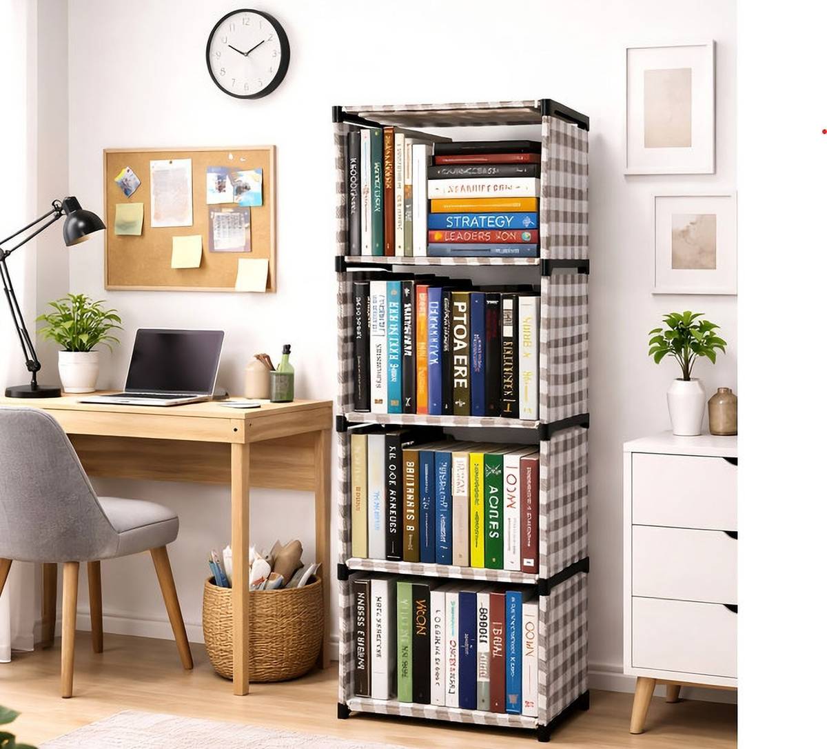 LOTSPEK 5 Tier Book Shelf Rack Portable Foldable Organizer Fabric Storage Stand Plastic Open Book Shelf