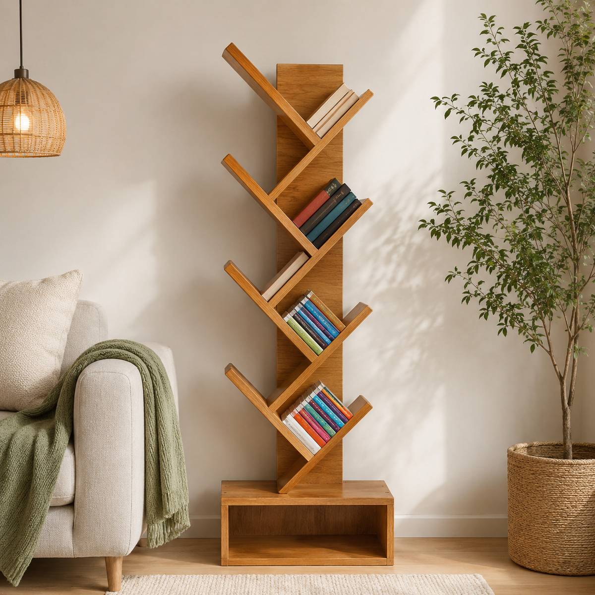 YESMOM Tree Style Wooden Bookshelf | Space Saving Book Rack & Storage Shelf Engineered Wood Open Book Shelf