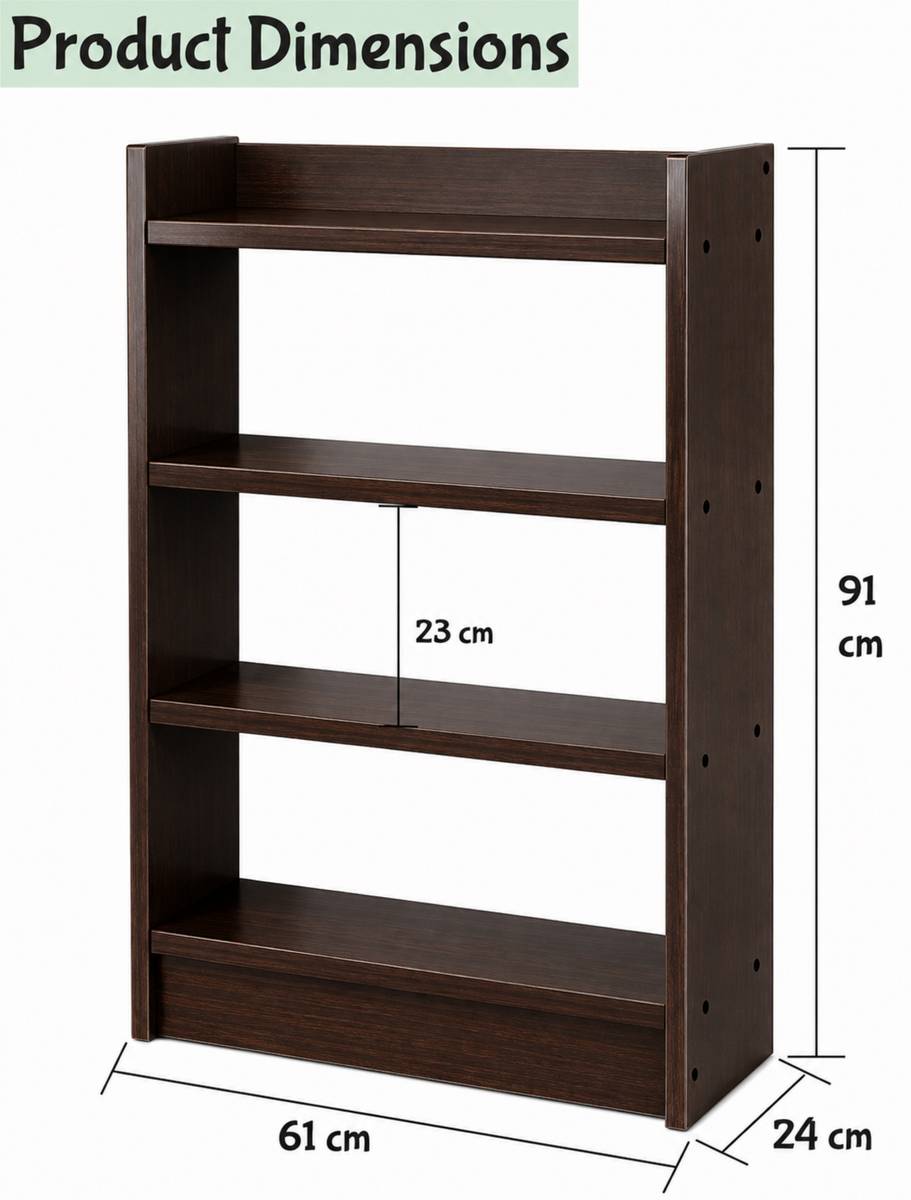 EW Wooden Large 4-Tier Open Bookshelf Rack Showcase Organizer for Living Study Room Engineered Wood Open Book Shelf — photo 4