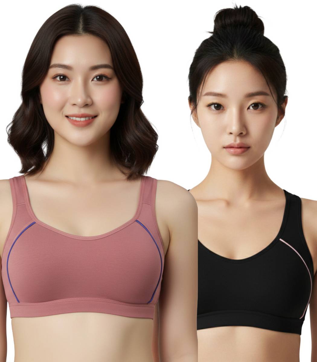Luxora COM-17-PEACH-BLACK Women Sports Non Padded Bra