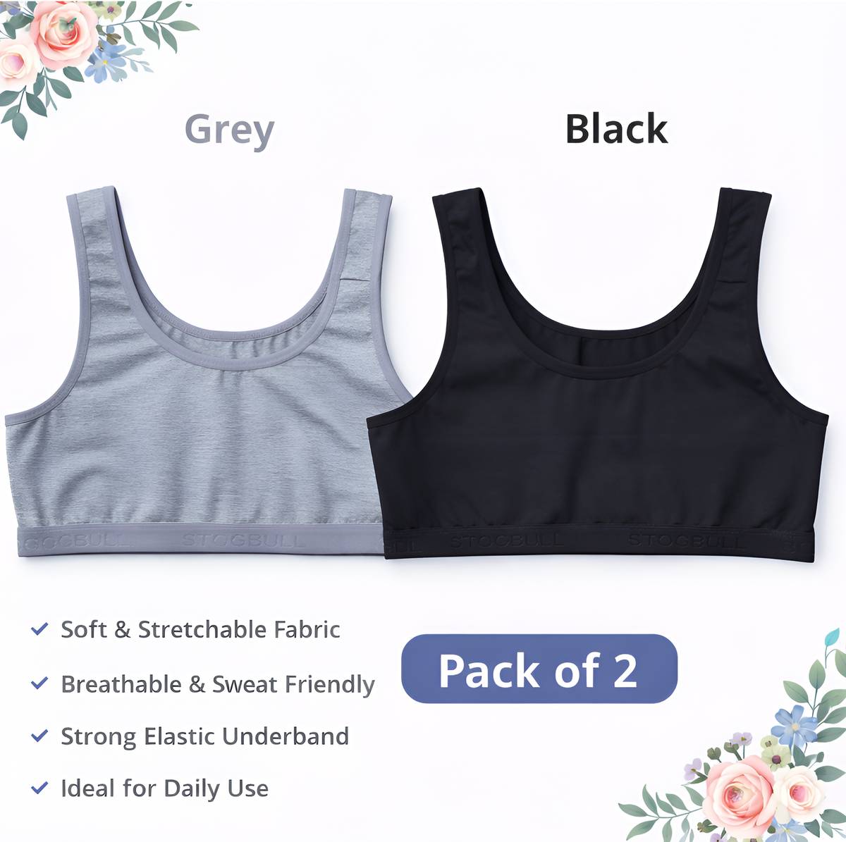 STOGBULL Women Cotton Lycra Sports Bra Combo Pack of 3 for Daily Wear, Gym & Yoga Women Sports Non Padded Bra — photo 2