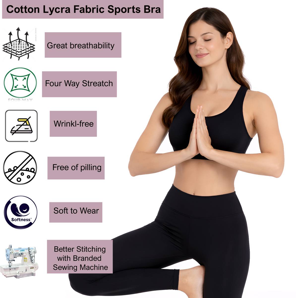 STOGBULL Women Cotton Lycra Sports Bra Combo Pack of 3 for Daily Wear, Gym & Yoga Women Sports Non Padded Bra — photo 5