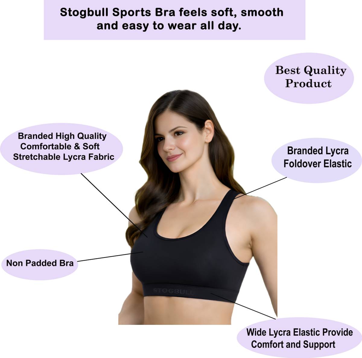 STOGBULL Women Cotton Lycra Sports Bra Combo Pack of 3 for Daily Wear, Gym & Yoga Women Sports Non Padded Bra — photo 3