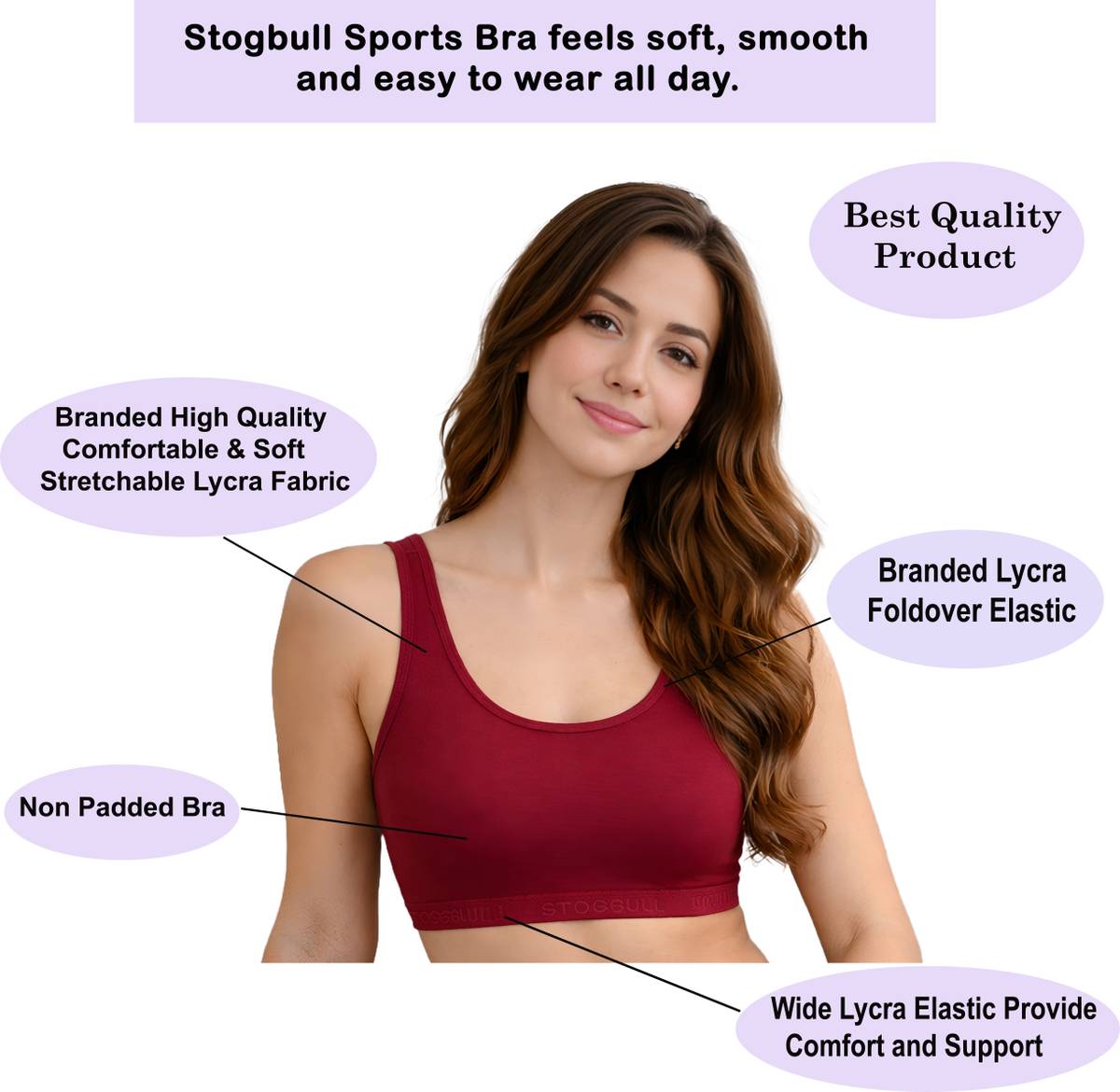 Cotton Lycra Sports Bra for Gym Yoga Exercise Running Workout Regular Daily Use Women Sports Non Padded Bra — photo 2