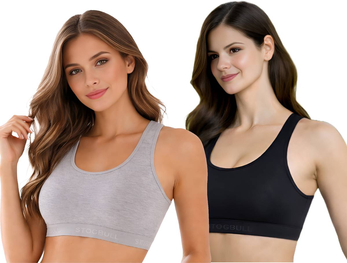 STOGBULL Women Cotton Lycra Sports Bra Combo Pack of 3 for Daily Wear, Gym & Yoga Women Sports Non Padded Bra