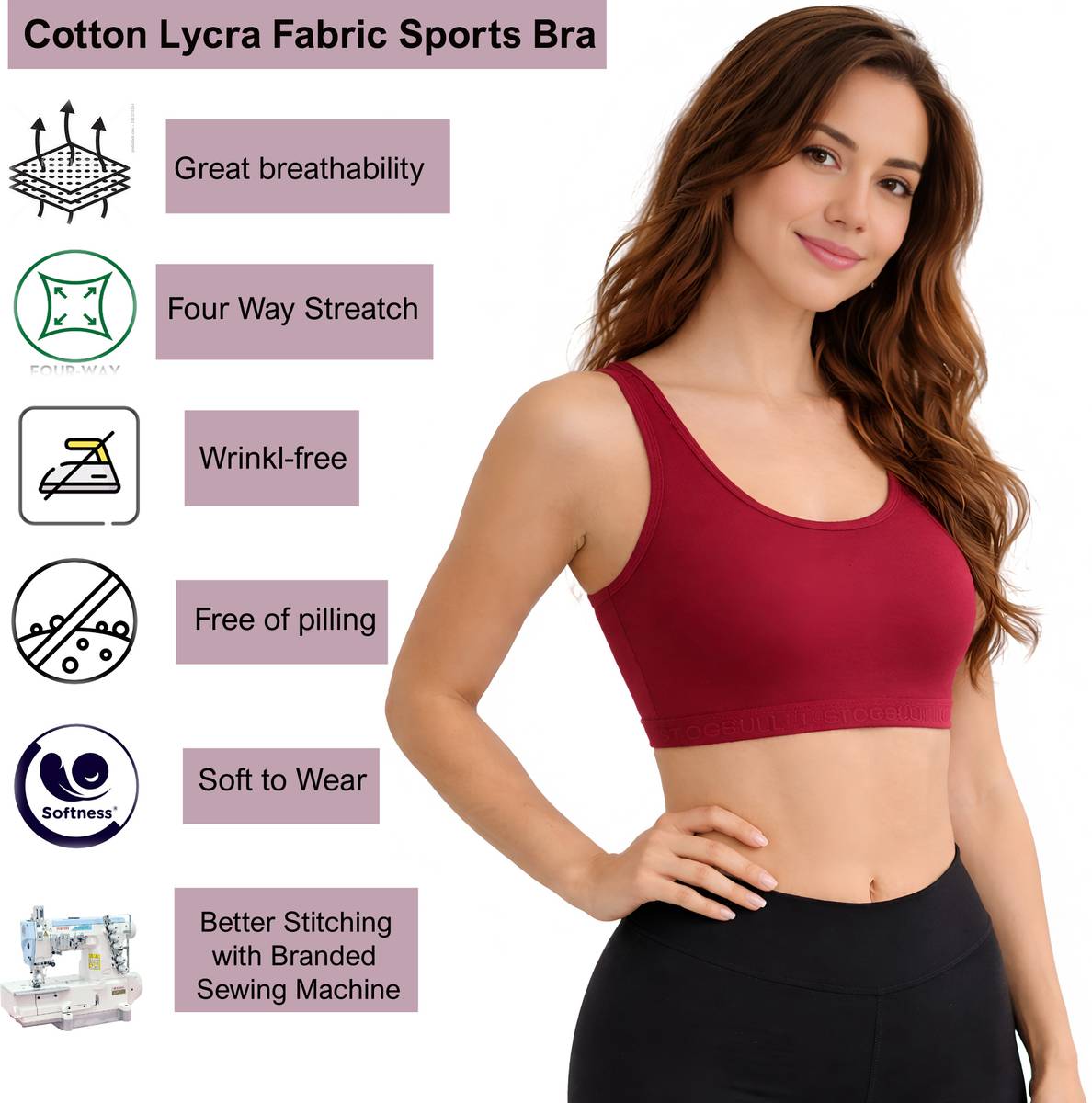 Cotton Lycra Sports Bra for Gym Yoga Exercise Running Workout Regular Daily Use Women Sports Non Padded Bra — photo 4