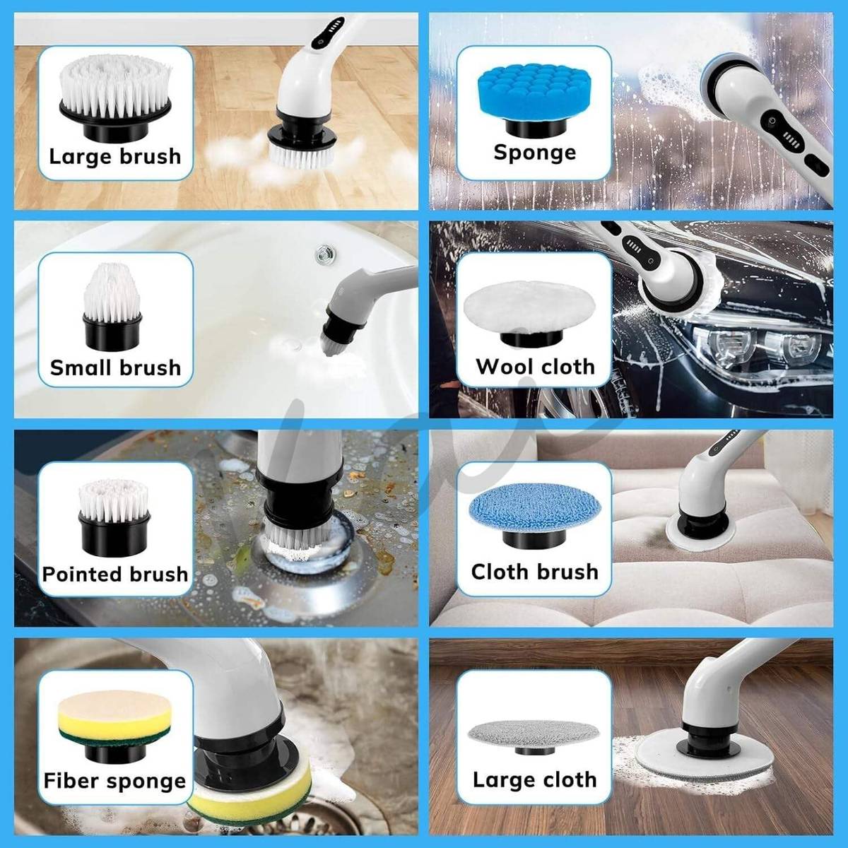 UNETRI-PRO UNETRI Electric Spin Scrubber 9 Brush Heads 2 Speed 90Min Cordless Cleaner Sponge, Nylon, Microfibre Wet and Dry Brush — photo 3