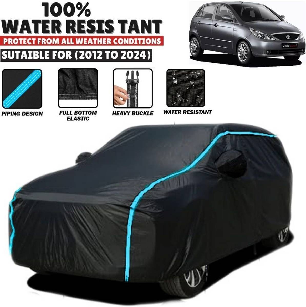Mwiss Car Cover For Tata Indica Vista, Indica Vista Aqua (With Mirror Pockets)