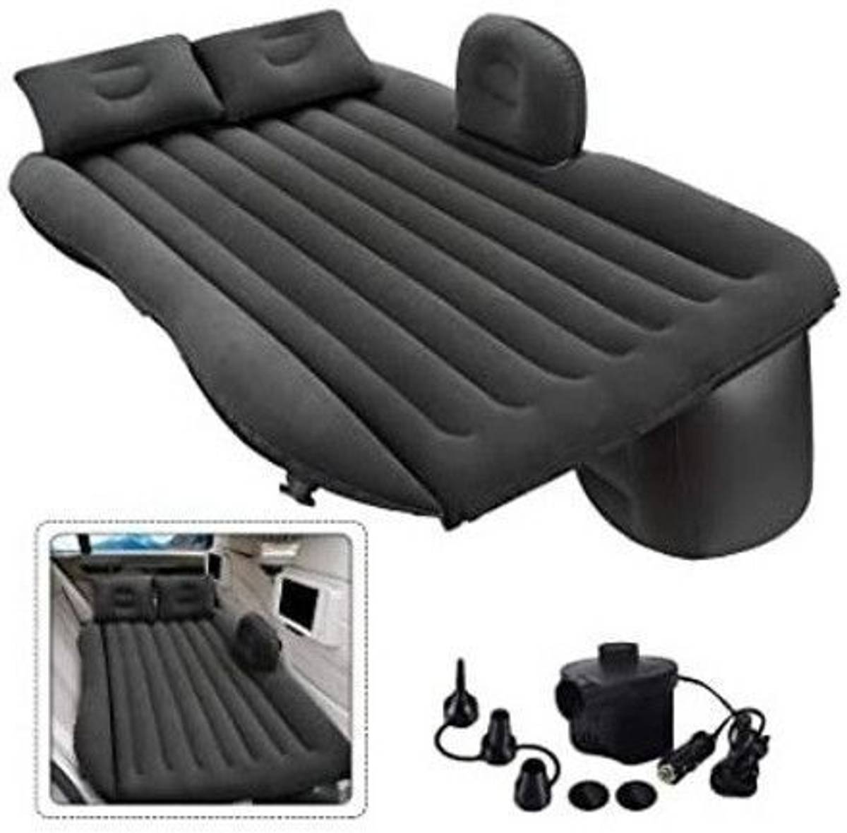 BALKRISHNA ENTERPRISE Premium Car Air Mattress With Air & 2 Pillow|Travel,Picnic,Pool,Black| Universal Fit Car Inflatable Bed