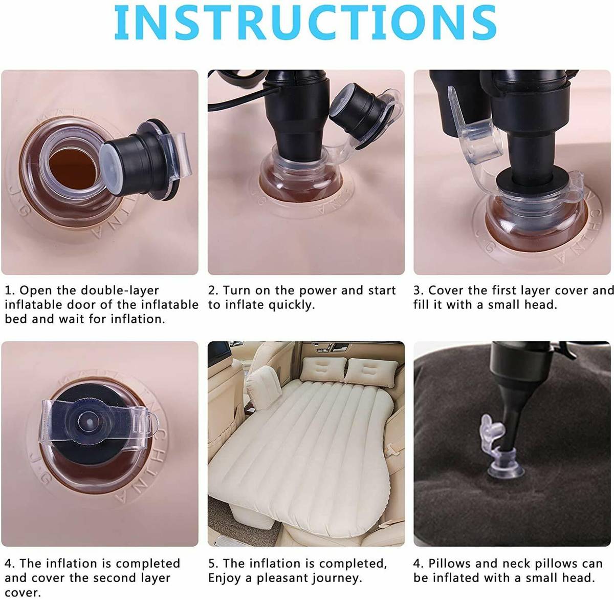 LAVITRA Inflatable Travel Car Bed Air Sofa with Two Inflatable Pillow pump storage bag Car sleeping beds for kids and adults Car Inflatable Bed — photo 5