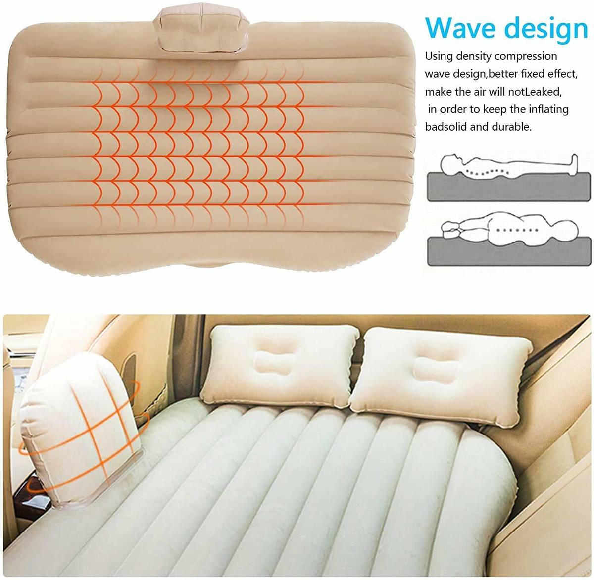 LAVITRA Inflatable Travel Car Bed Air Sofa with Two Inflatable Pillow pump storage bag Car sleeping beds for kids and adults Car Inflatable Bed — photo 2