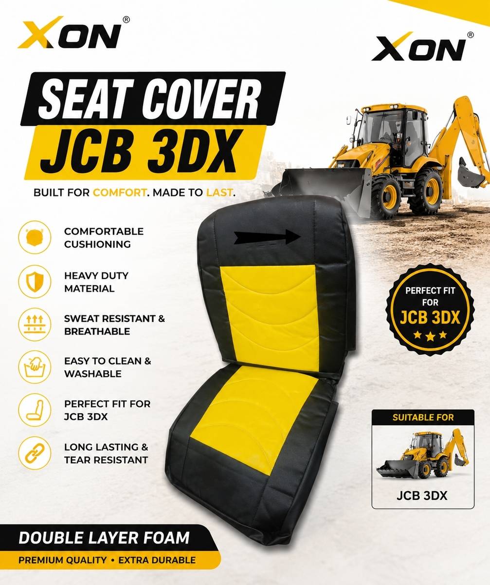 XON Rexin, PU Leather Car Seat Cover XON JCB 3DX Seat Cover Heavy Duty Leatherette with Double Layer Foam Cushion | Black & Yellow | Perfect Fit for JCB 3DX