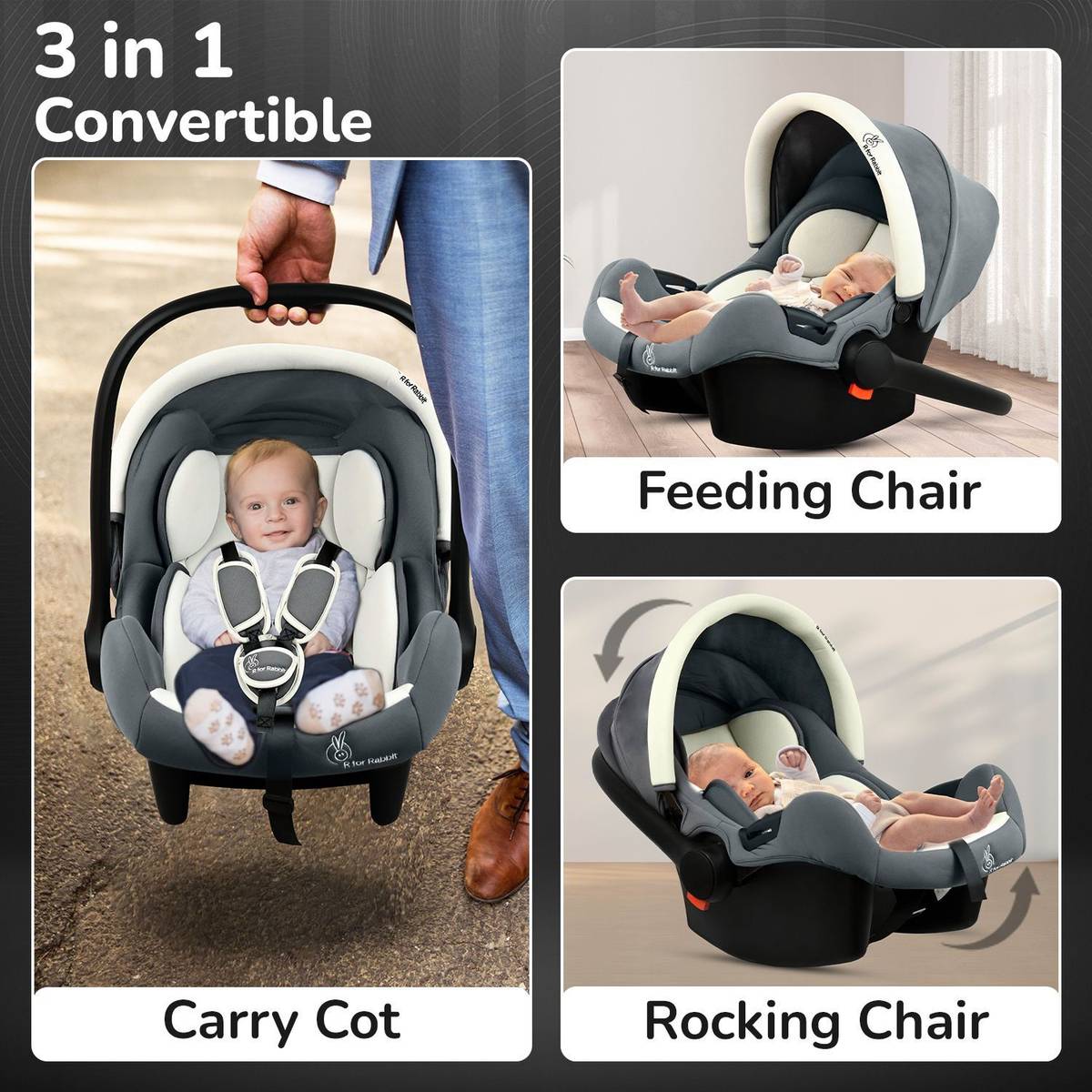 R for Rabbit Picaboo Sportz 3 in 1 Carry Cot with Breathable Fabric for 0-15 Months Baby Carry Cot — photo 2