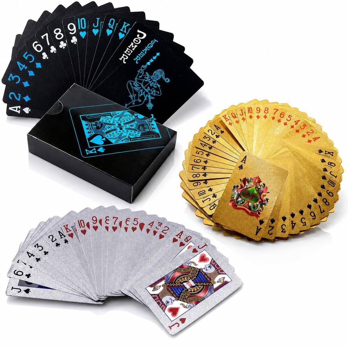 JERICOS Luxury Gold Silver Black Washable Playing Cards Set of 3