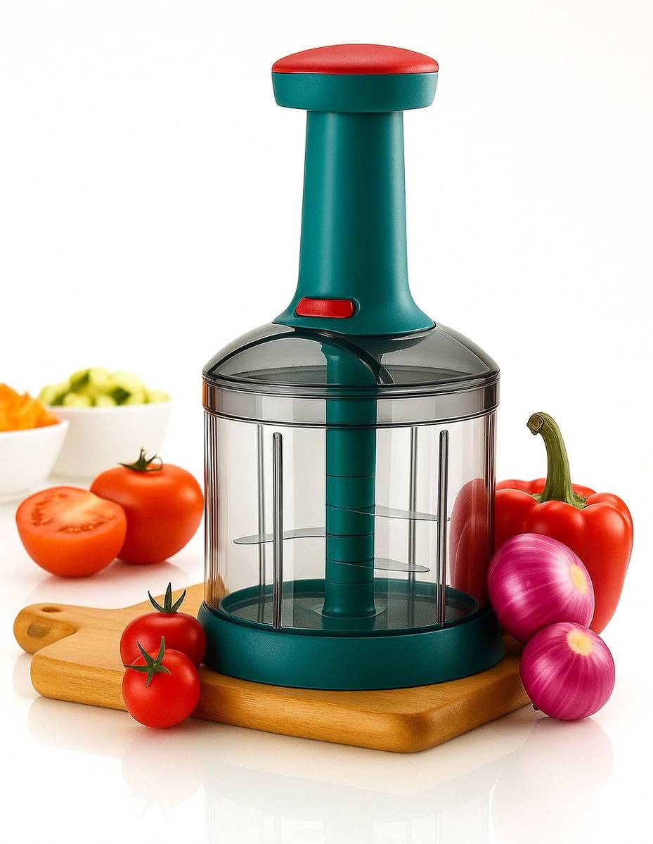 Hand Push Chopper with 3 Blades for Effortless Chopping Vegetables & Fruits Kitchen Tool Set
