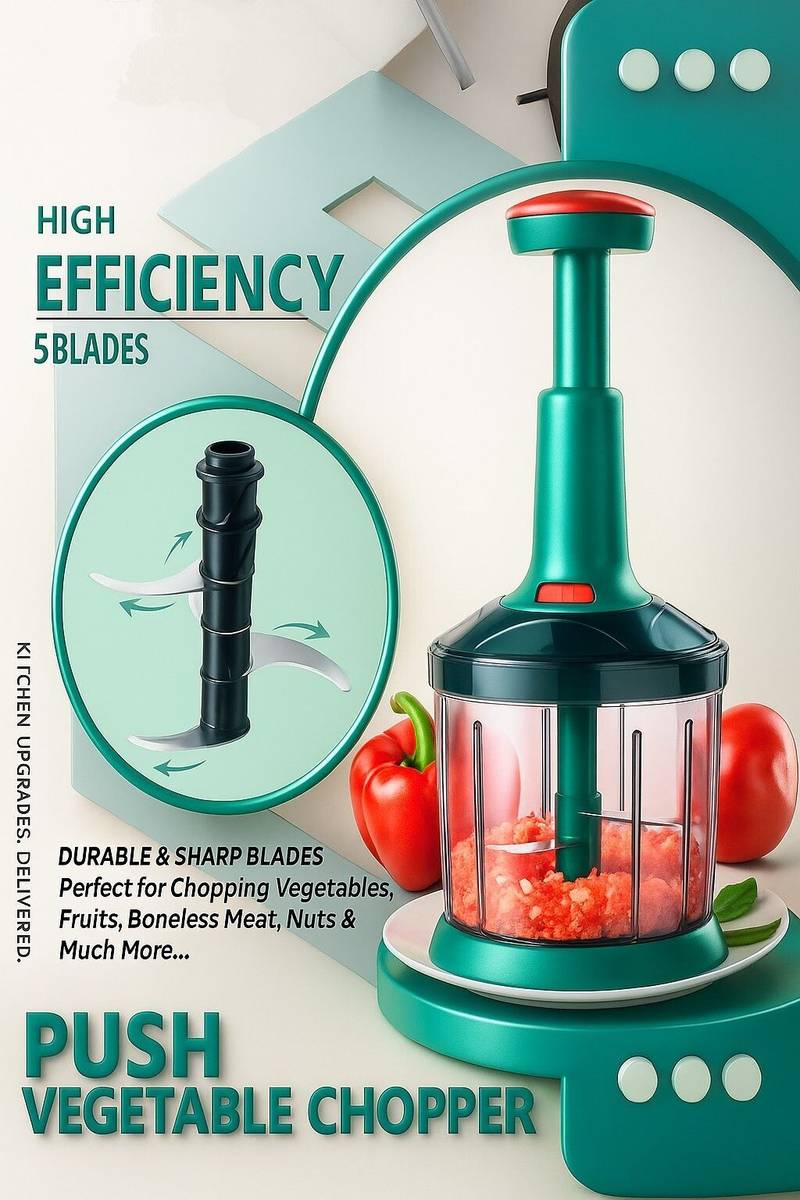 Hand Push Chopper with 3 Blades for Effortless Chopping Vegetables & Fruits Kitchen Tool Set — photo 2