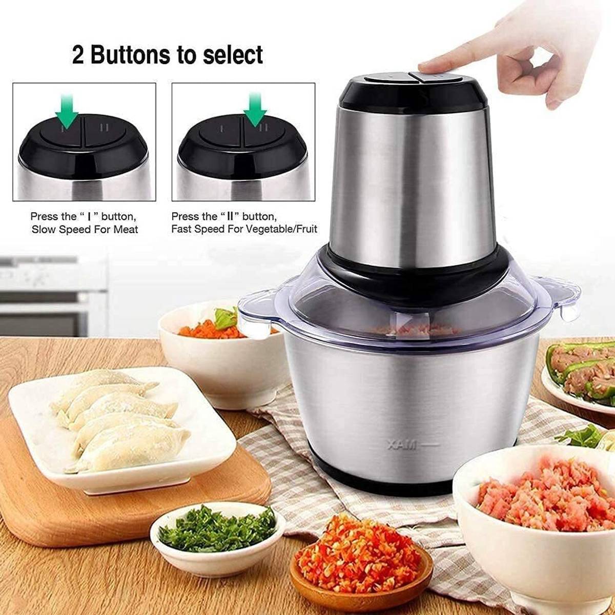 Lariox Stainless Steel Electric Meat Grinders with Bowl for Kitchen Food Chopper, Meat, Vegetables, Onion, Garlic Slicer Dicer, Fruit & Nuts Blender (2L) 350 W Mixer Grinder