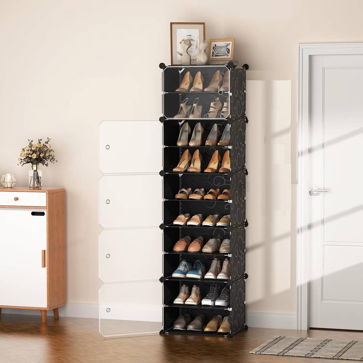 KriShyam Shoe Rack Organizer DIY 20 Pair Tower 5 Door Portable Cabinet for Boots Shoes Plastic, Metal Collapsible Shoe Stand