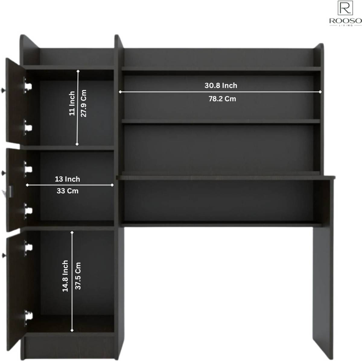 Vision 3 Door Study Table with Storage Cabinet & Bookshelf Engineered Wood Computer Desk — photo 3