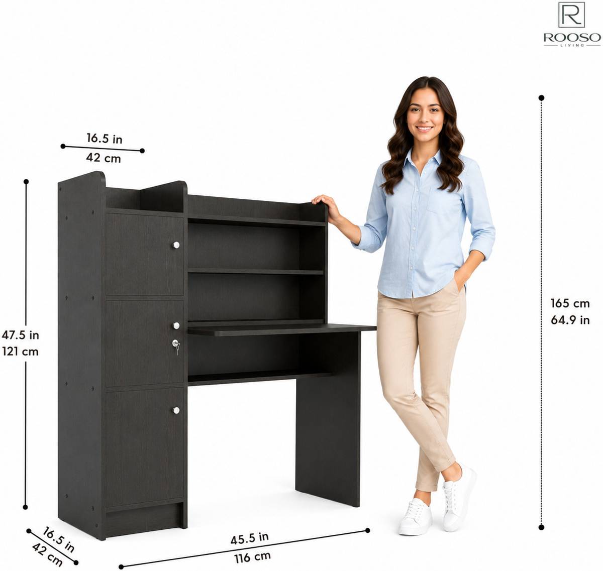 Vision 3 Door Study Table with Storage Cabinet & Bookshelf Engineered Wood Computer Desk — photo 2