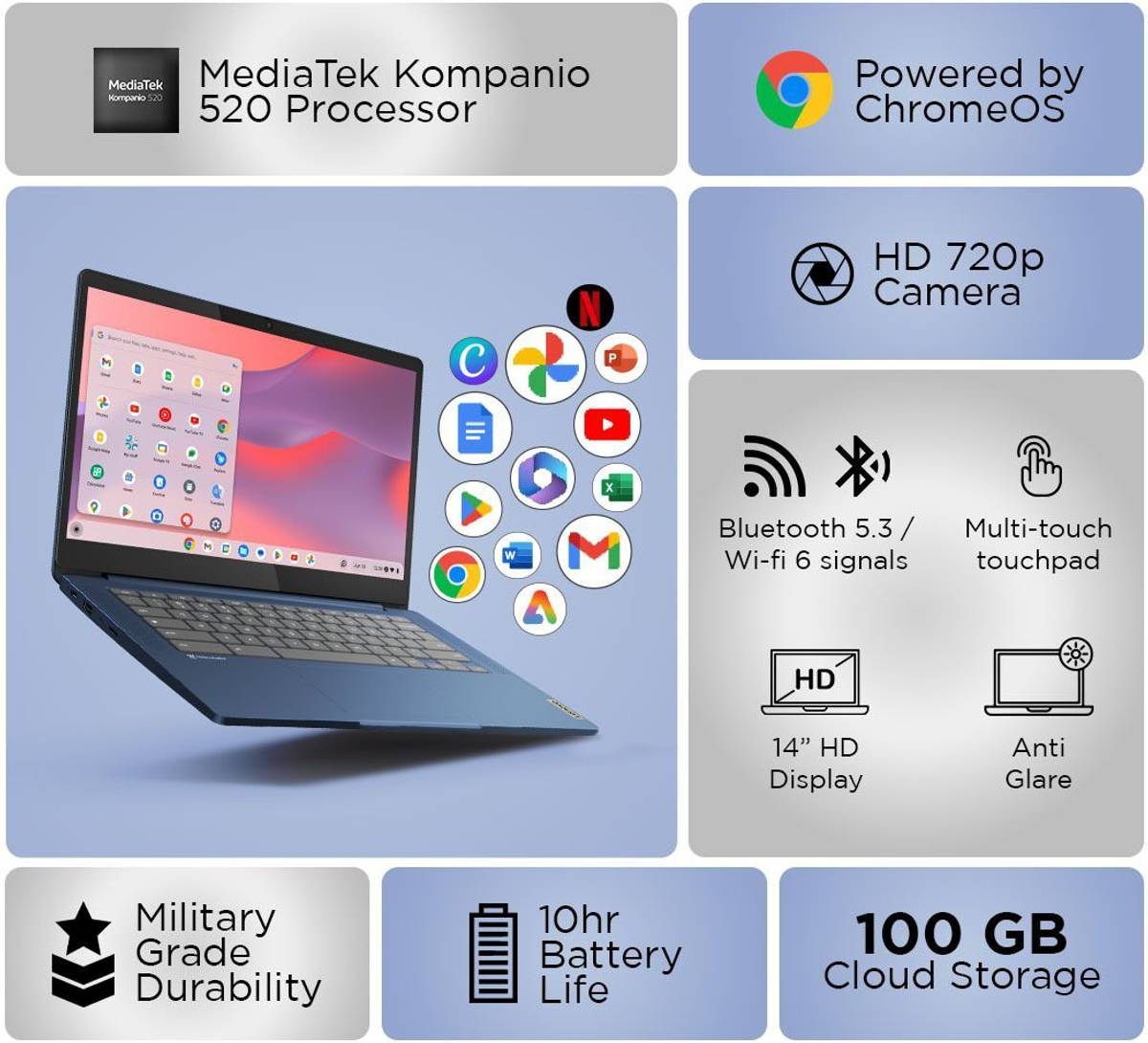 Chromebook MediaTek Kompanio 520 - (4 GB/128 GB EMMC Storage/Chrome OS) 14M868 Chromebook — photo 2