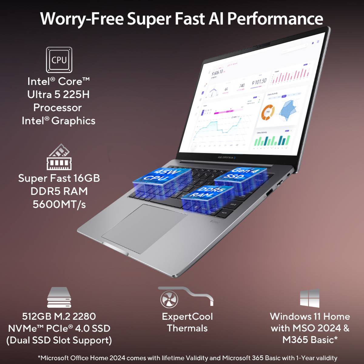 ASUS ExpertBook P5 with Full Metal OLED AI PC 1 Yr ADP Intel Core Ultra 5 225H - (16 GB/512 GB SSD/Windows 11 Home) P5406CCA-SF0162WS Thin and Light Laptop — photo 3