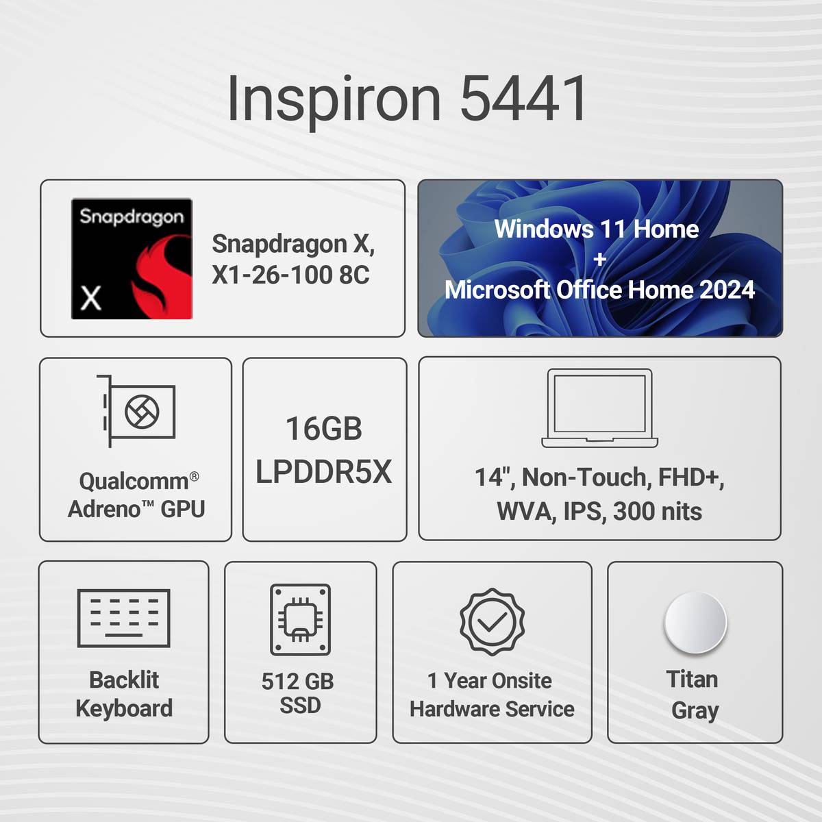 14 Microsoft Office Home 2024 Snapdragon X - (16 GB/512 GB SSD/Windows 11 Home) Inspiron 5441 Thin and Light Laptop — photo 2