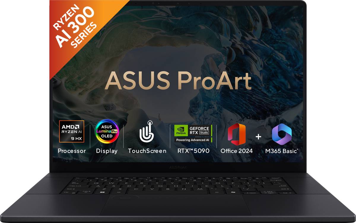 ASUS ProArt P16 (2025) for Creator with Touch Screen, MSO 2024 + M365 Basic ,AI PC AMD Ryzen AI 9 HX 12 Core 370HX - (64 GB/2 TB SSD/Windows 11 Home/24 GB Graphics/AMD Radeon NVIDIA GeForce RTX 5090/120 GHz) H7606WX-SE028WS Gaming Laptop