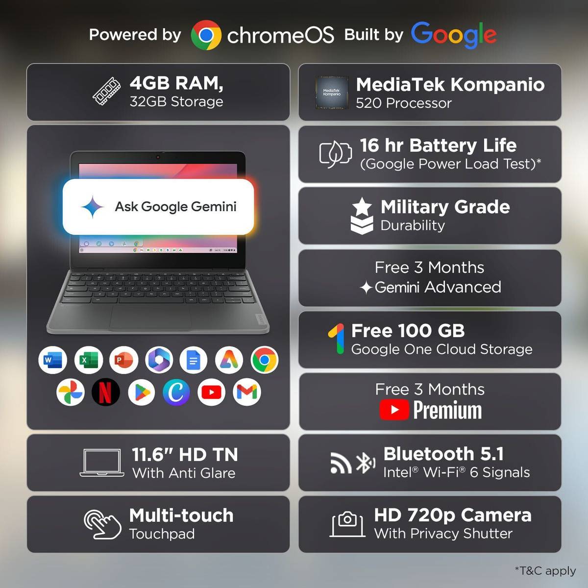 100e Chromebook Gen 4 MediaTek Kompanio 520 - (4 GB/32 GB EMMC Storage/Chrome OS) — photo 2