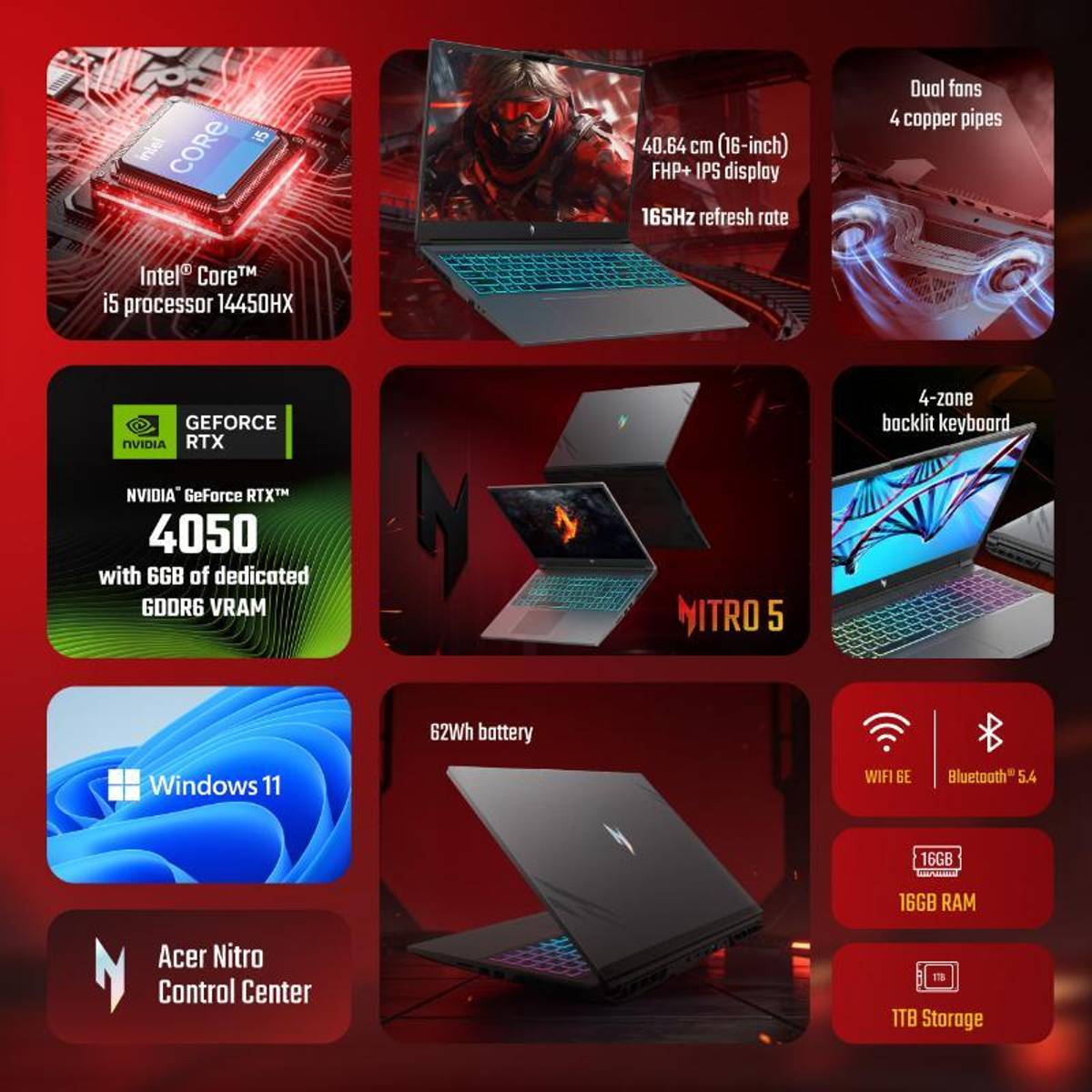 Acer Nitro 5 Intel Core i5 14th Gen 14450HX - (16 GB/1 TB SSD/Windows 11 Home/6 GB Graphics/NVIDIA GeForce RTX 4050) AN516-73G1 Gaming Laptop — photo 3