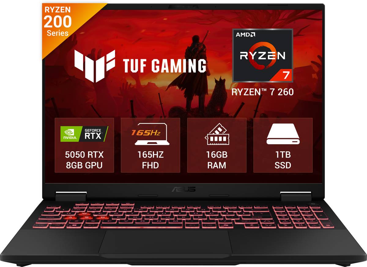 ASUS TUF Gaming A16 (2026) with Office 2024 + M365 Basic AMD Ryzen 7 260 - (16 GB/1 TB SSD/Windows 11 Home/8 GB Graphics/NVIDIA GeForce RTX 5050/165 Hz) FA608UH-RV112WS Gaming Laptop