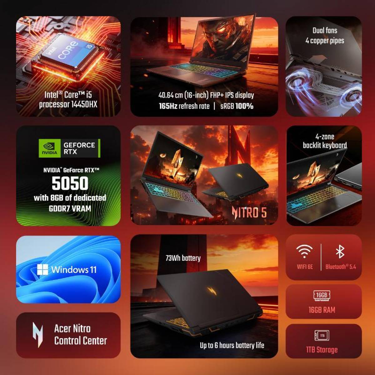 Acer Nitro 5 Intel Core i5 14th Gen 14450HX - (16 GB/1 TB SSD/Windows 11 Home/8 GB Graphics/NVIDIA GeForce RTX 5050) AN516-74G1 Gaming Laptop — photo 3