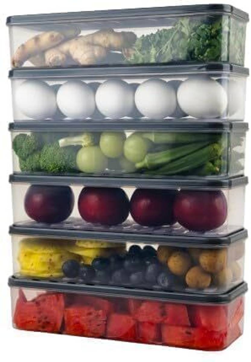 RollWell Plastic Rollwell Transparent Food Storage Box with Airtight Lid - Pack Of 6 Storage Basket