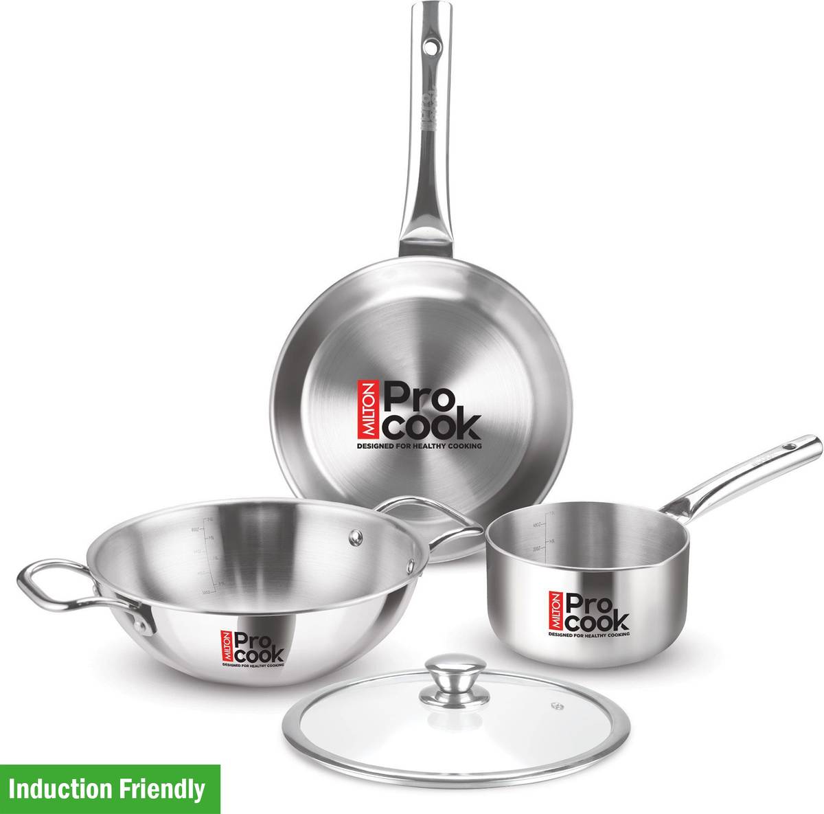 Procook Cookware Saucepan, Frypan, Kadai with Glass Lid Induction Bottom Cookware Set