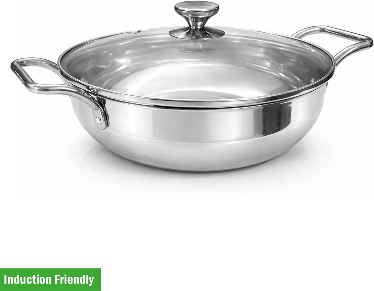 LIMETRO STEEL Stainless Steel 5 Pieces Copper Coated Handi Set with Lid/ Urli Set with Lid Cookware Set