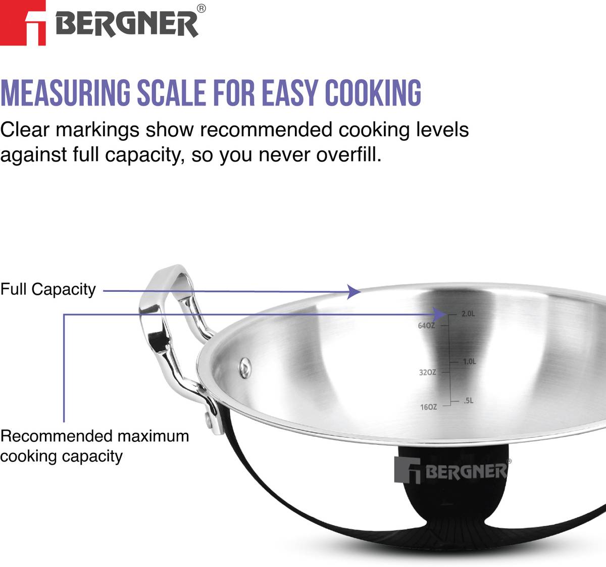 BERGNER BE Essentials Tripro Triply 3 Pcs of Kadai 24cm/3 L, Teapan 14cm, Frypan 22cm Induction Bottom Cookware Set — photo 5