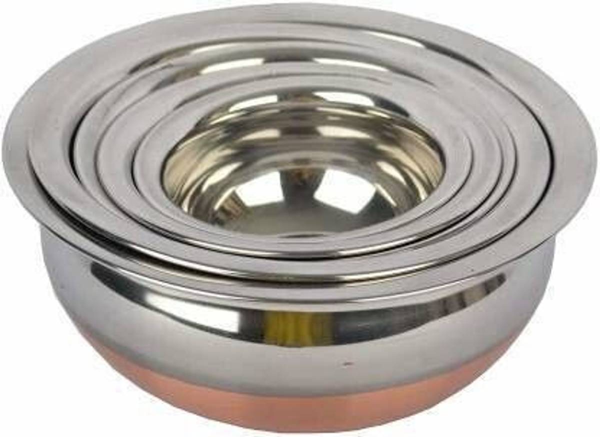 LIMETRO STEEL Stainless Steel 5 Pieces Copper Coated Handi Set with Lid/ Urli Set with Lid Cookware Set — photo 5