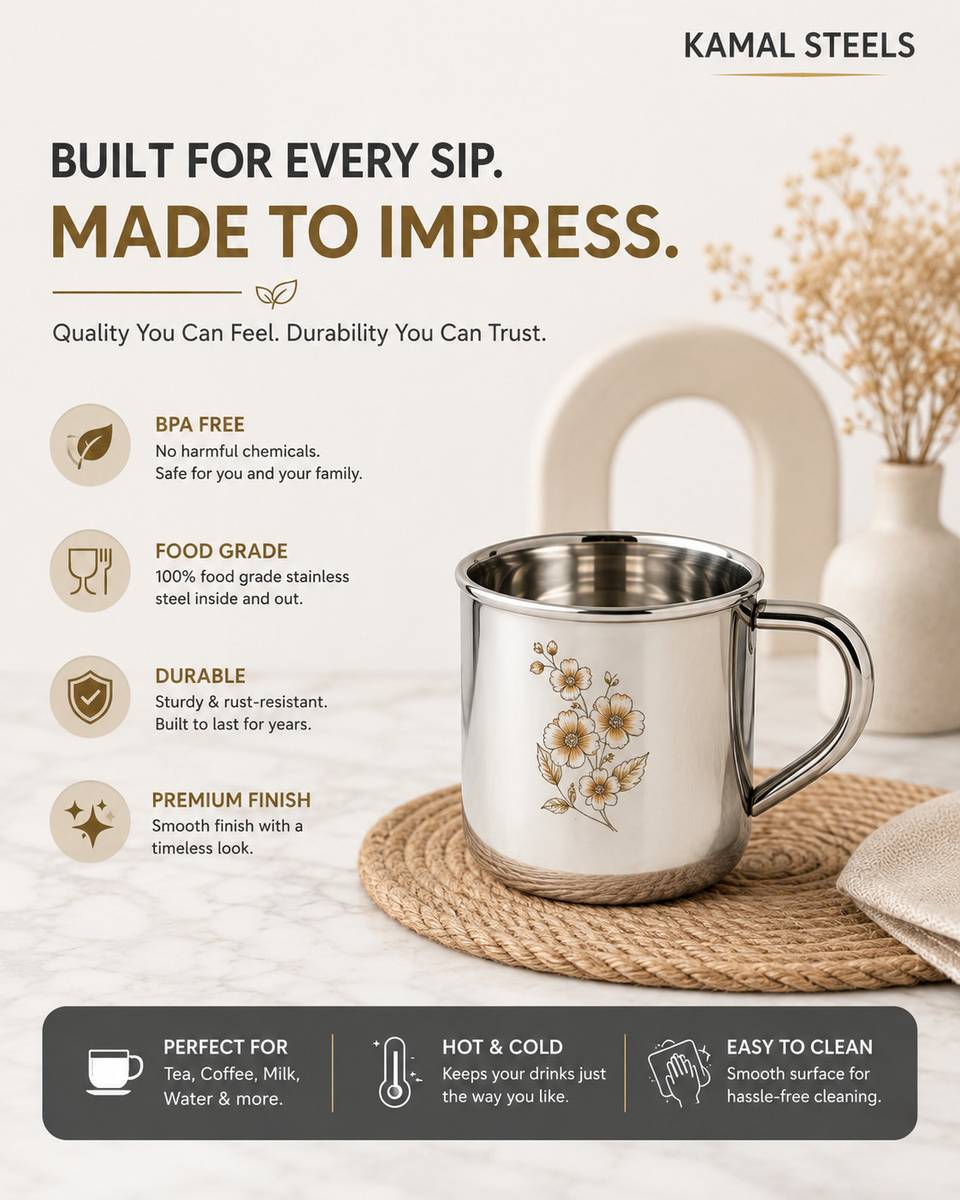 Pack of 12 Stainless Steel FLORAL SIMPLE TEA CUP — photo 3