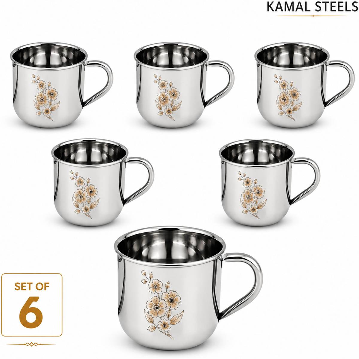 Pack of 6 Stainless Steel FLORAL CUP SET OF 6