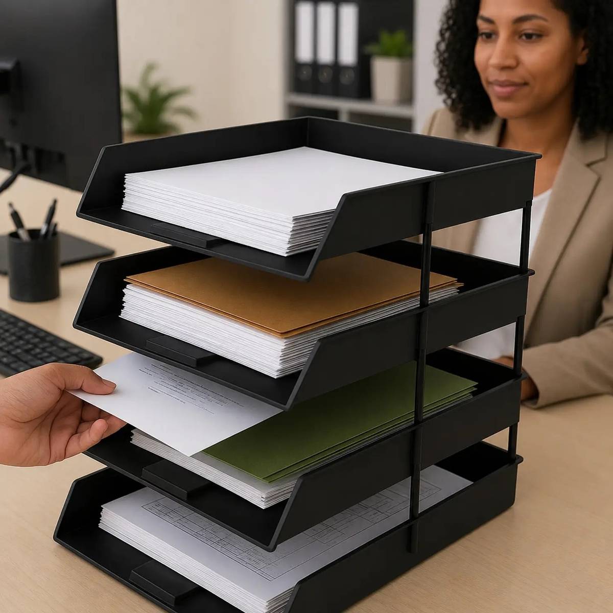 4 Compartments plastic Letter Tray/Folder Tray/Documents Tray/Desk Organizer for Home & Office — photo 3