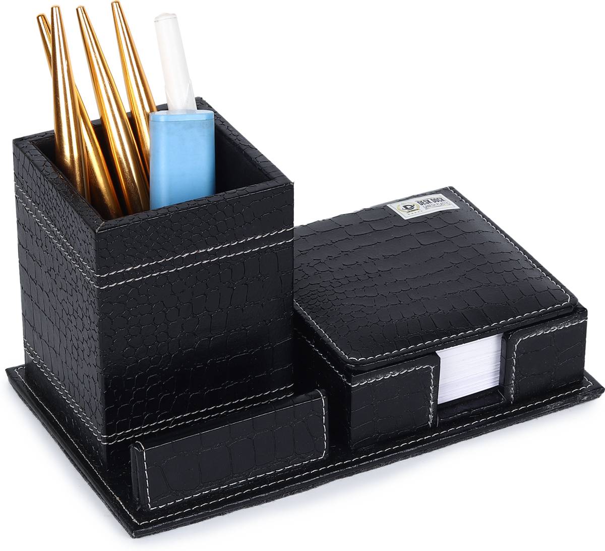 2 Compartments Genuine Leather Pen stand Desk Organiser for Office, Home Table, Pencil/Pen Stand Mobile Holder