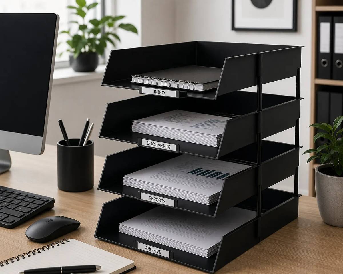 4 Compartments plastic Letter Tray/Folder Tray/Documents Tray/Desk Organizer for Home & Office — photo 4