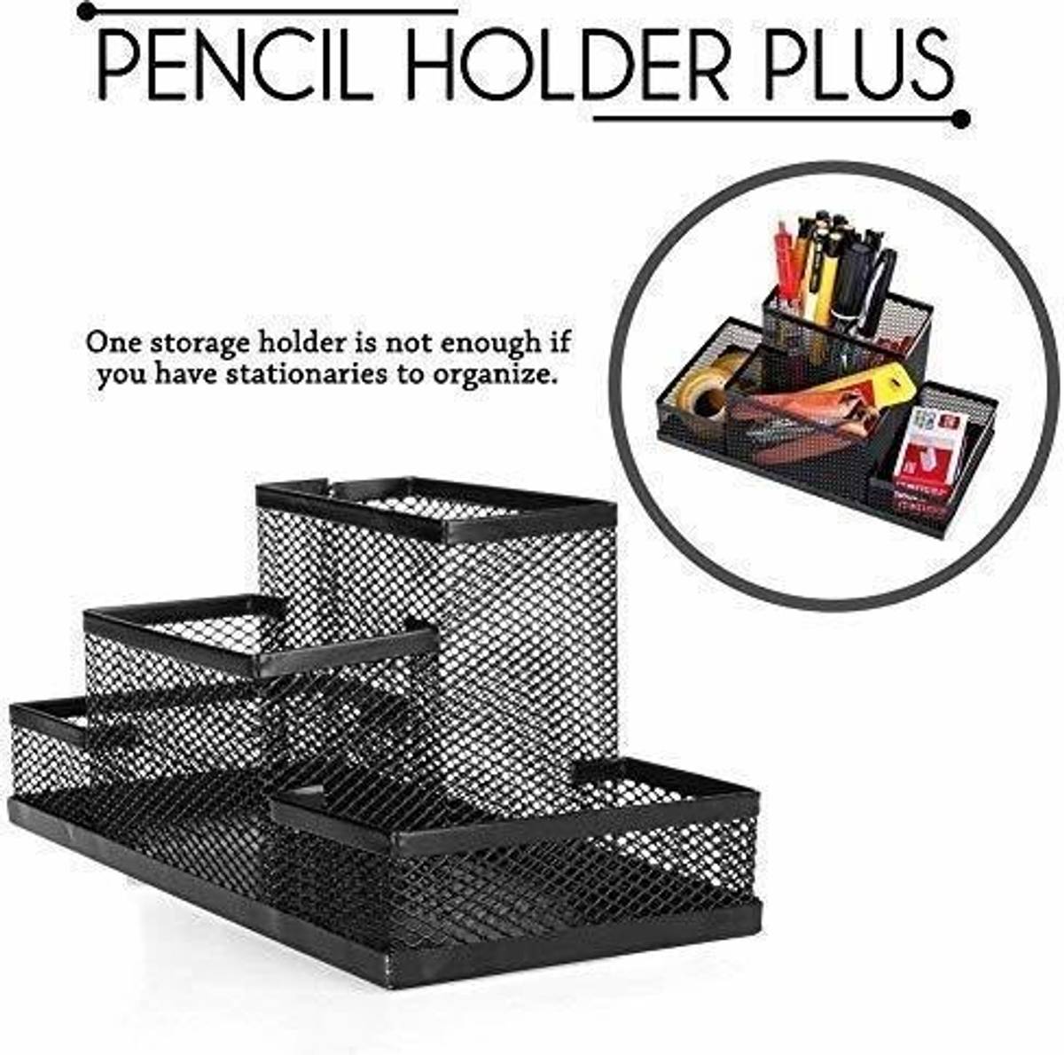 4 Compartments Mesh Metal Desk Organizer Pen Pencil Stand — photo 4