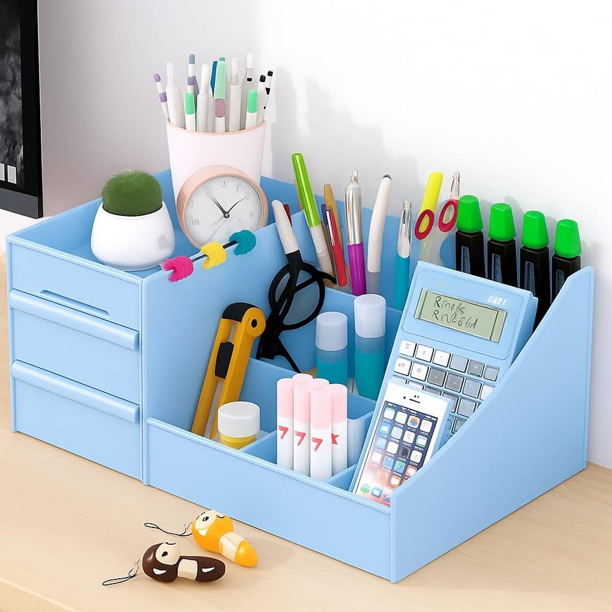 Shivaly 7 Compartments Plastic Desk Organizer With Drawer Desktop Office Stationery Storage Box