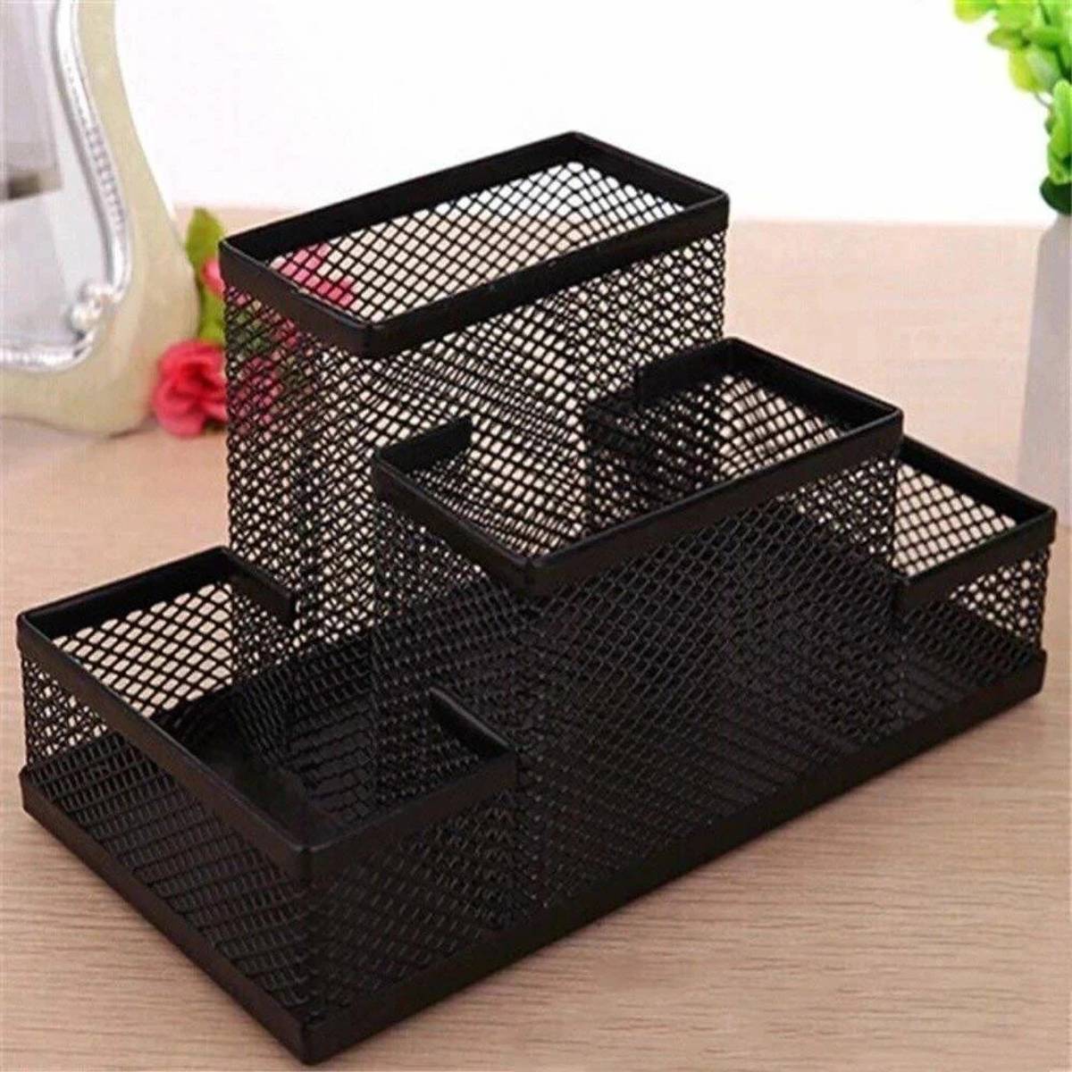 4 Compartments Metal Pencil Stationary Storage Stand Pen
