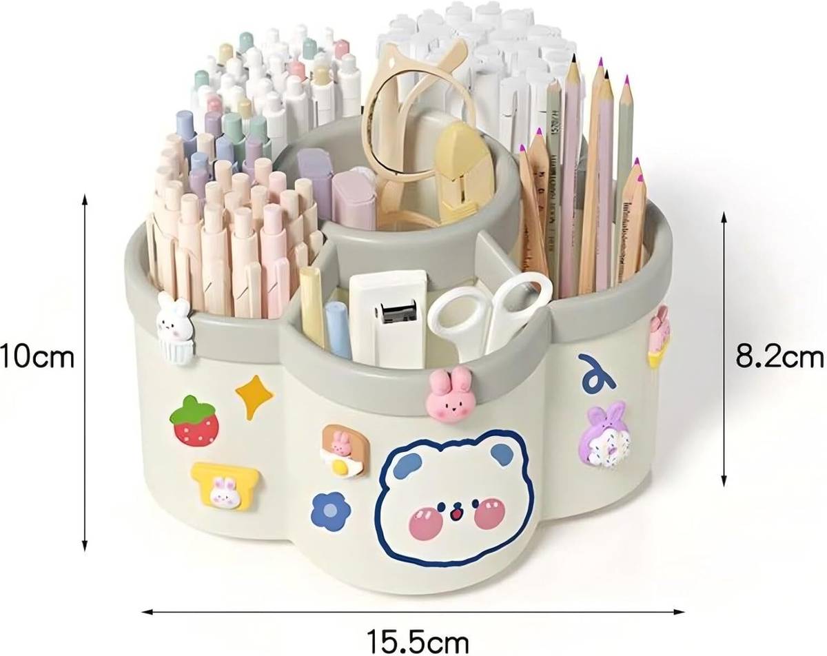 6 Compartments Plastic Classic 360° Rotating Flower Design Pen Holder For Office & Home Desk — photo 3